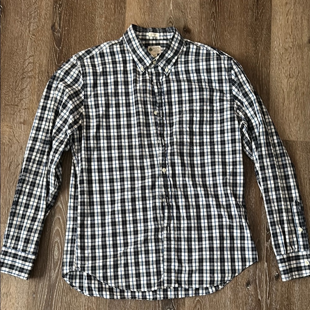 J. Crew Men's Black and White Checkered Shirt